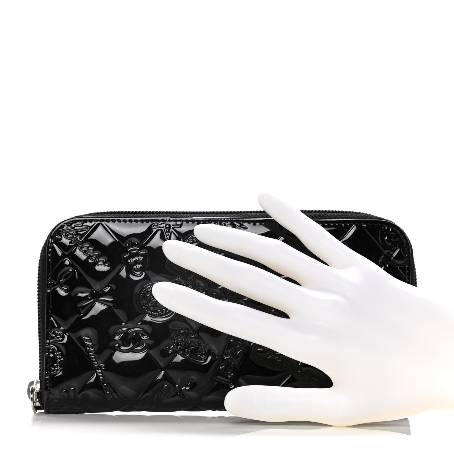 Chanel Patent Calfskin Lucky Symbols Zip Around Wallet Black 2 of 12