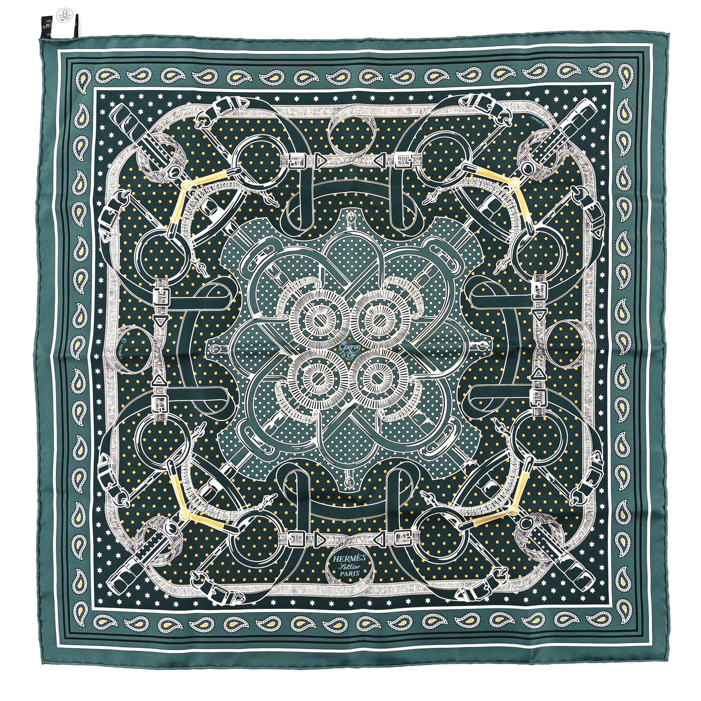 Silk Eperon D'Or Bandana Shawl 55 Vert Cypres White
