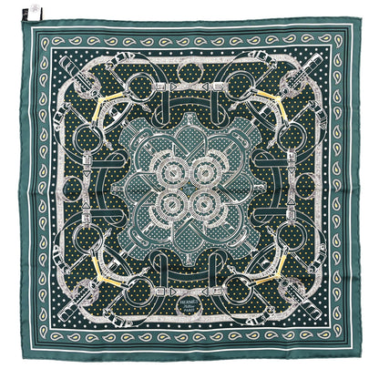 Hermes Silk Eperon D'Or Bandana Shawl 55 Vert Cypres White 1 of 3