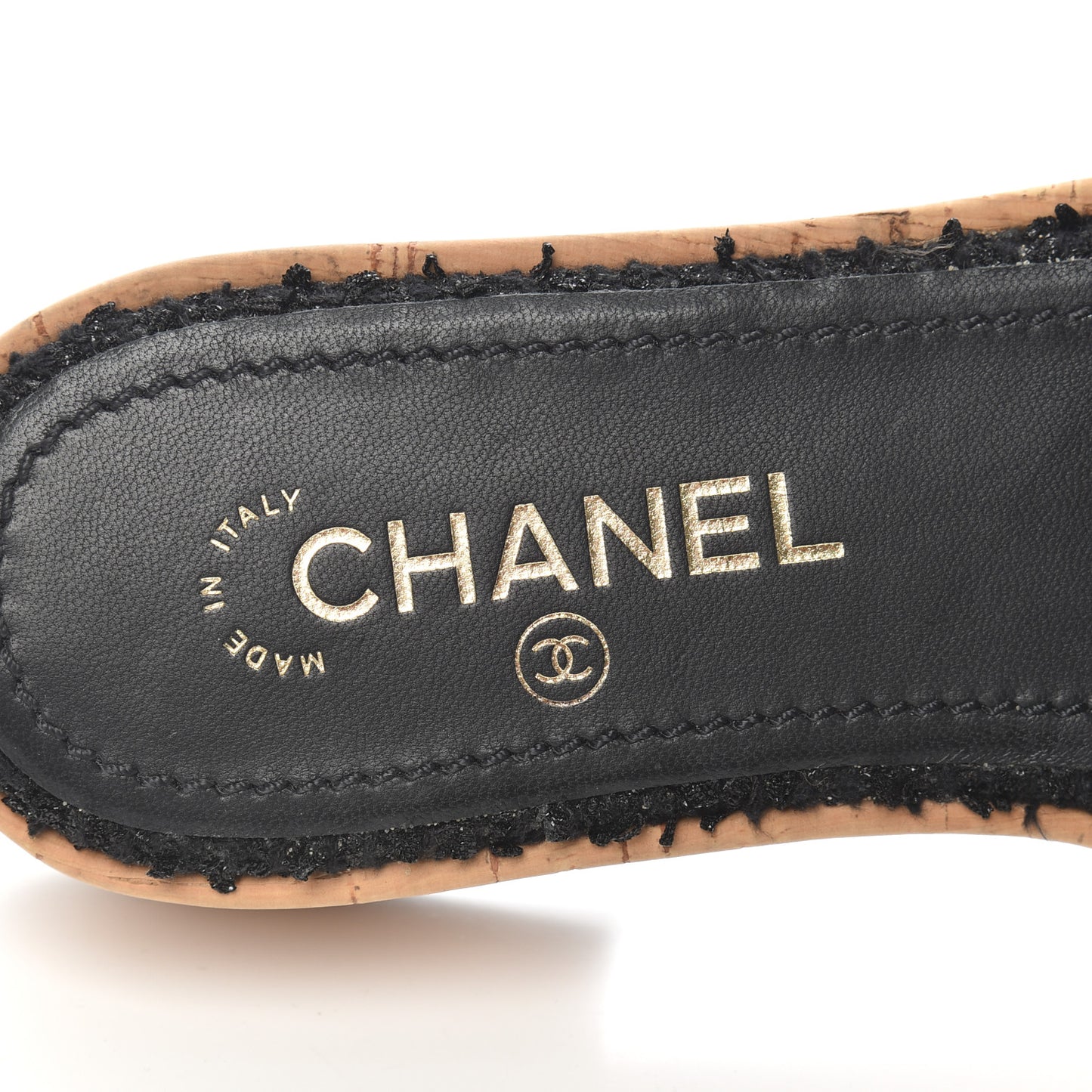 Tweed Lambskin Cork Logo Mules 38 Black