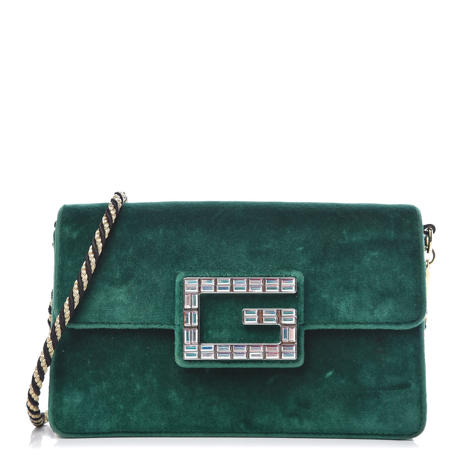 Gucci Velvet Crystal Square G Shoulder Bag Green 1 of 9
