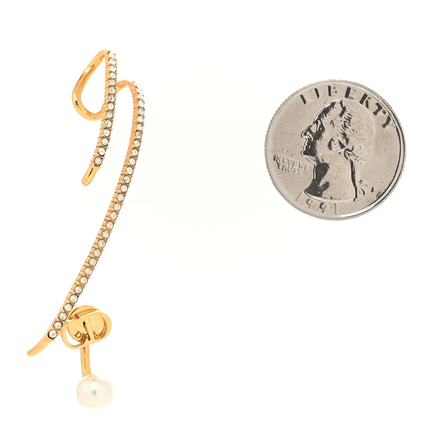Christian Dior Metal Crystal Pearl CD Ear Cuff Gold 2 of 4