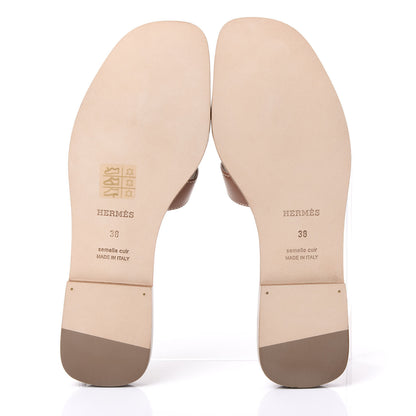 Hermes Box Calfskin Oran Sandals 38 Gold 5 of 9