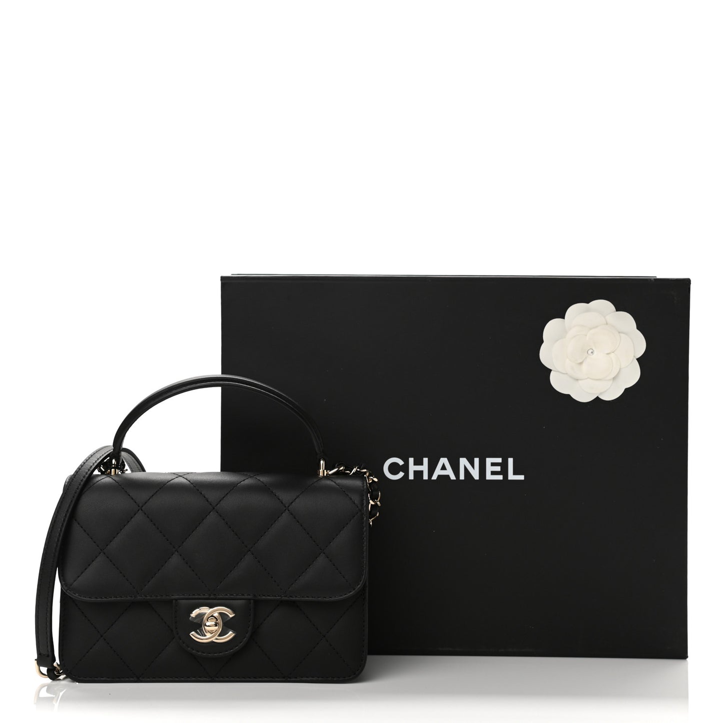 Calfskin Quilted Small Top Handle Flap Black