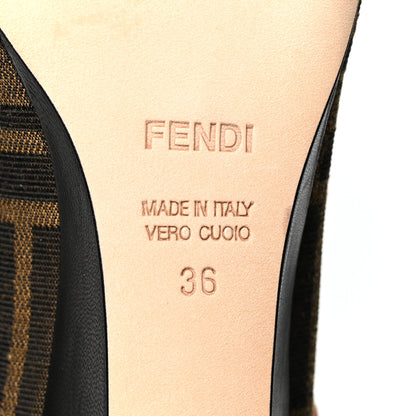 Fendi Canvas FF Calfskin Bow Wedge Mules 36 Tobacco Moro 6 of 7