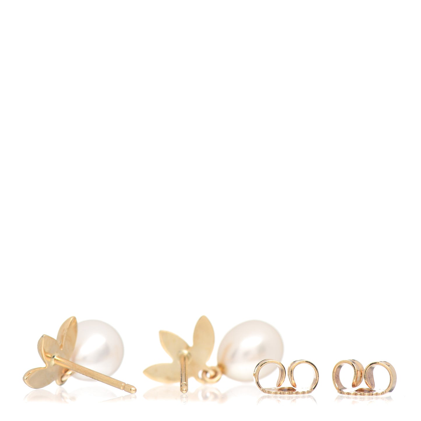 18K Yellow Gold Pearl Flower Earrings