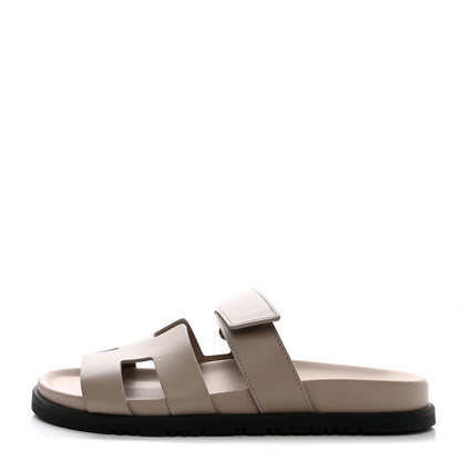 Hermes Calfskin Womens Chypre Sandals 38.5 Beige Mastic 1 of 9