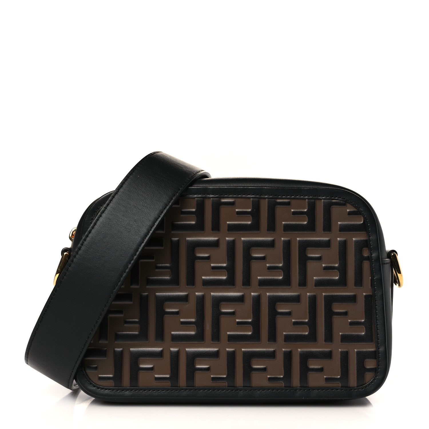 Fendi Vitello Century F is Fendi Bi-Color FF 1974 Embossed Camera Case Maya Black 1 of 9