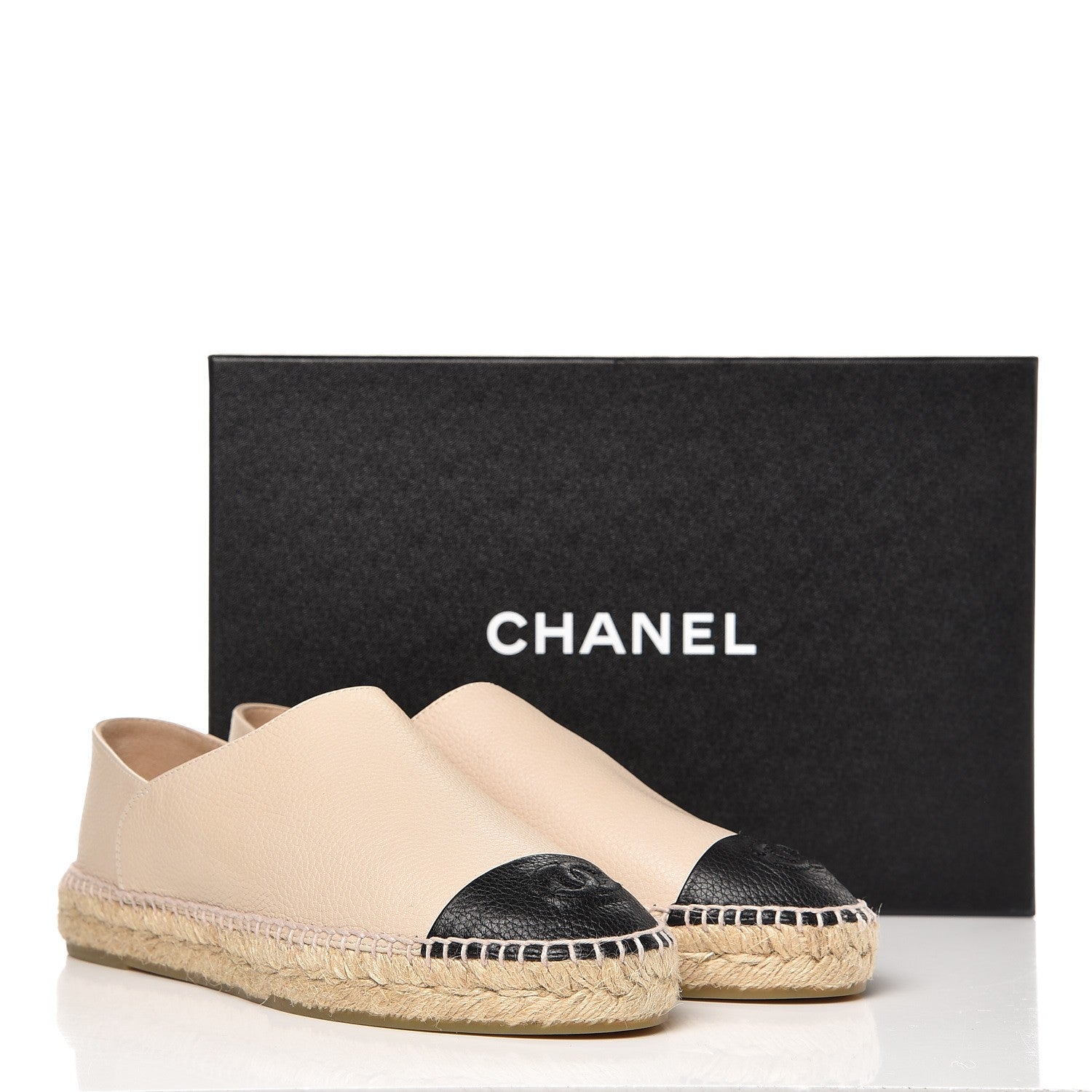 Chanel Grained Calfskin CC Espadrilles 40 Beige Black 9 of 9
