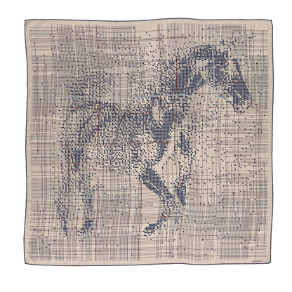 Hermes Cashmere Silk Cheval Celeste Shawl 140 Naturel Bleu Marine Bleu Marine Clair 1 of 5