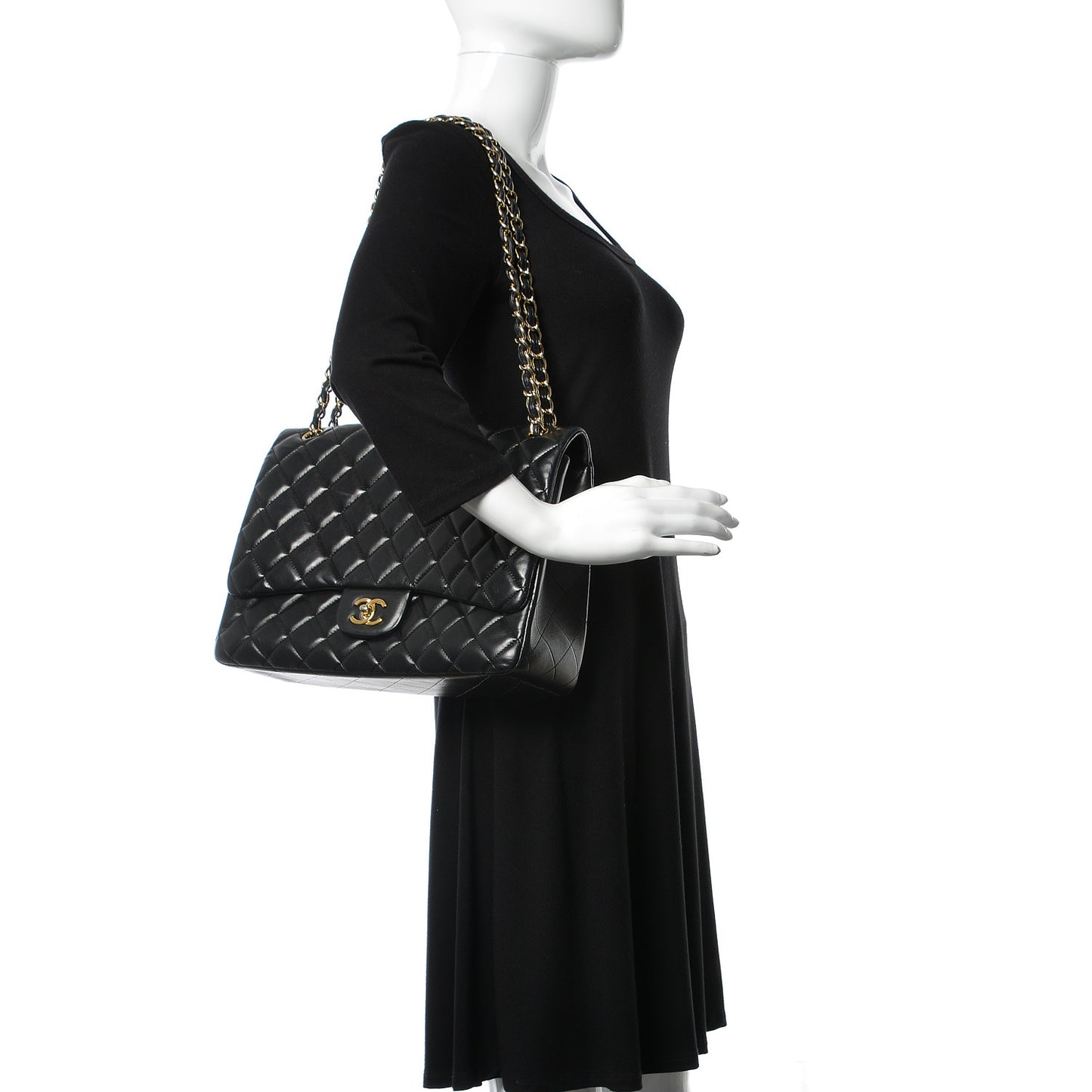 Lambskin Quilted Maxi Single Flap Black
