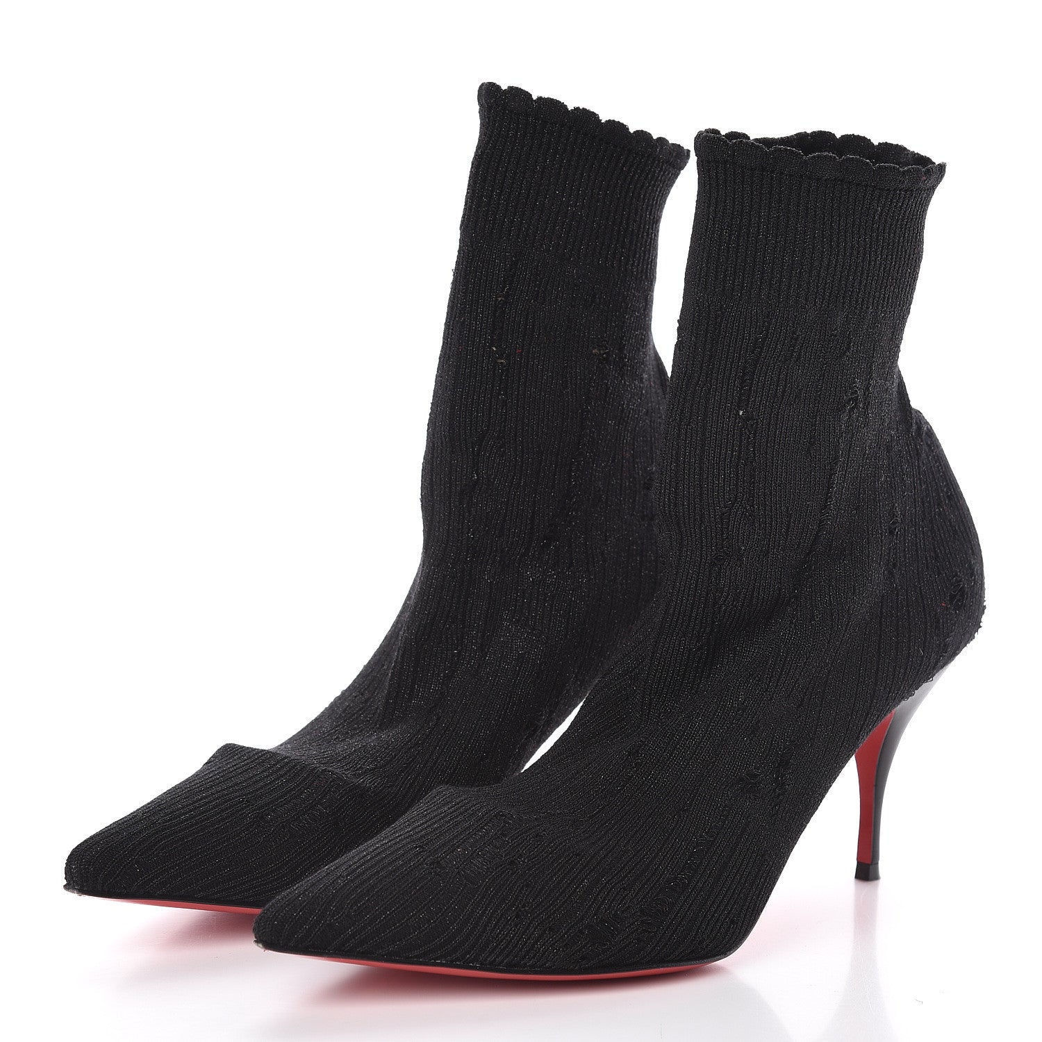 Christian Louboutin Tricot Lurex Sandrine 80 Sock Ankle Boots 37.5 Black 3 of 7