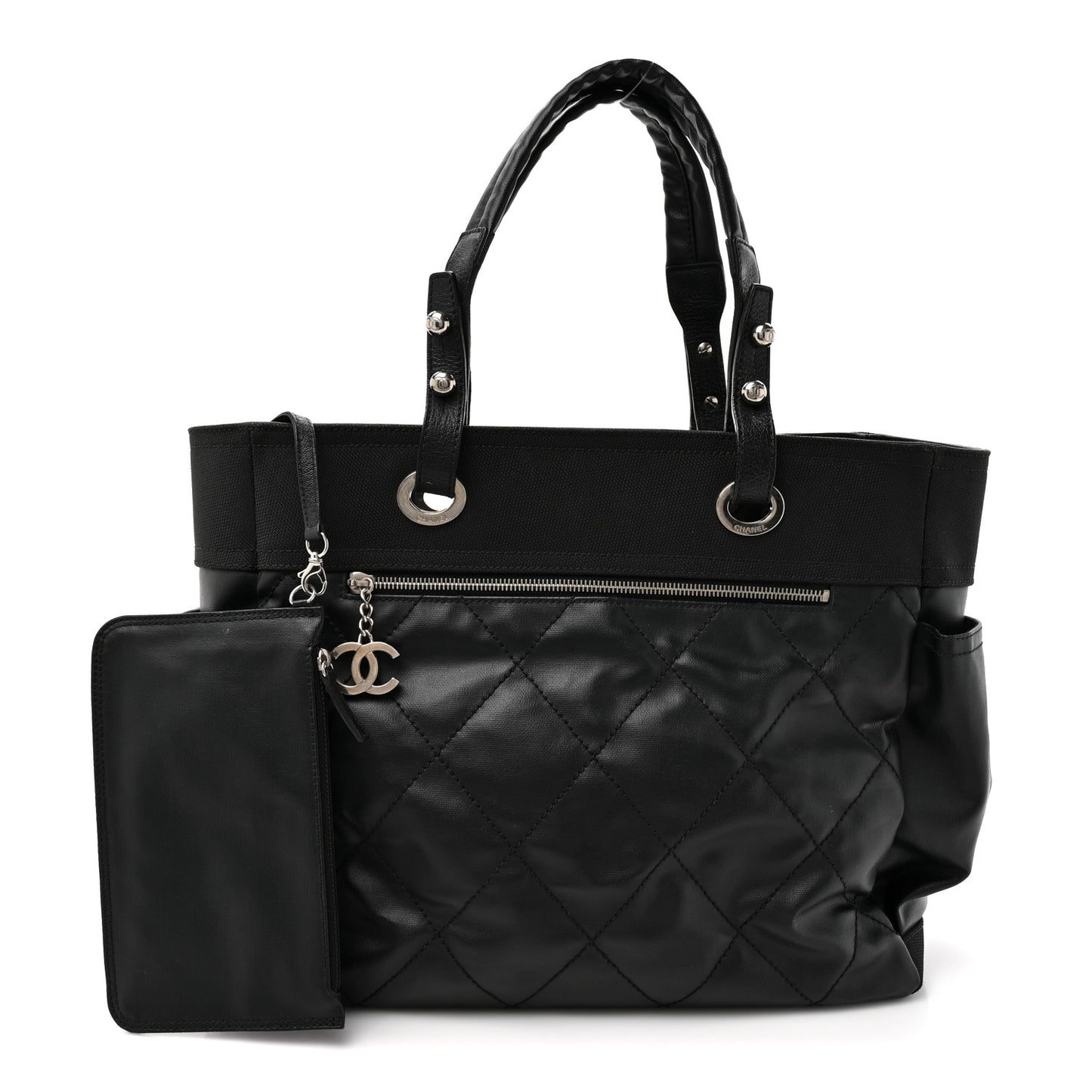 Coated Canvas Quilted Large Paris Biarritz Tote Black