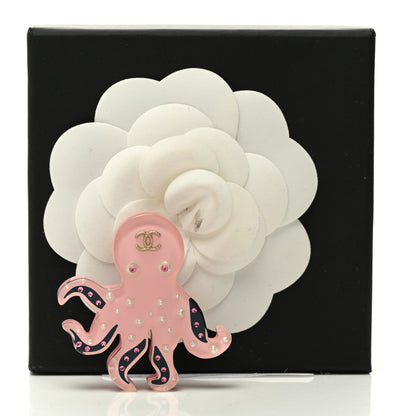 Chanel Metal Resin Strass Pearl Octopus CC Brooch Gold Pink Black Pearly White 5 of 5