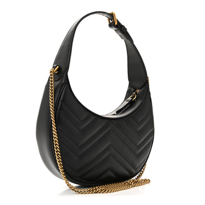 Gucci Calfskin Matelasse Chevron Mini GG Marmont Half Moon Hobo Black 3 of 11