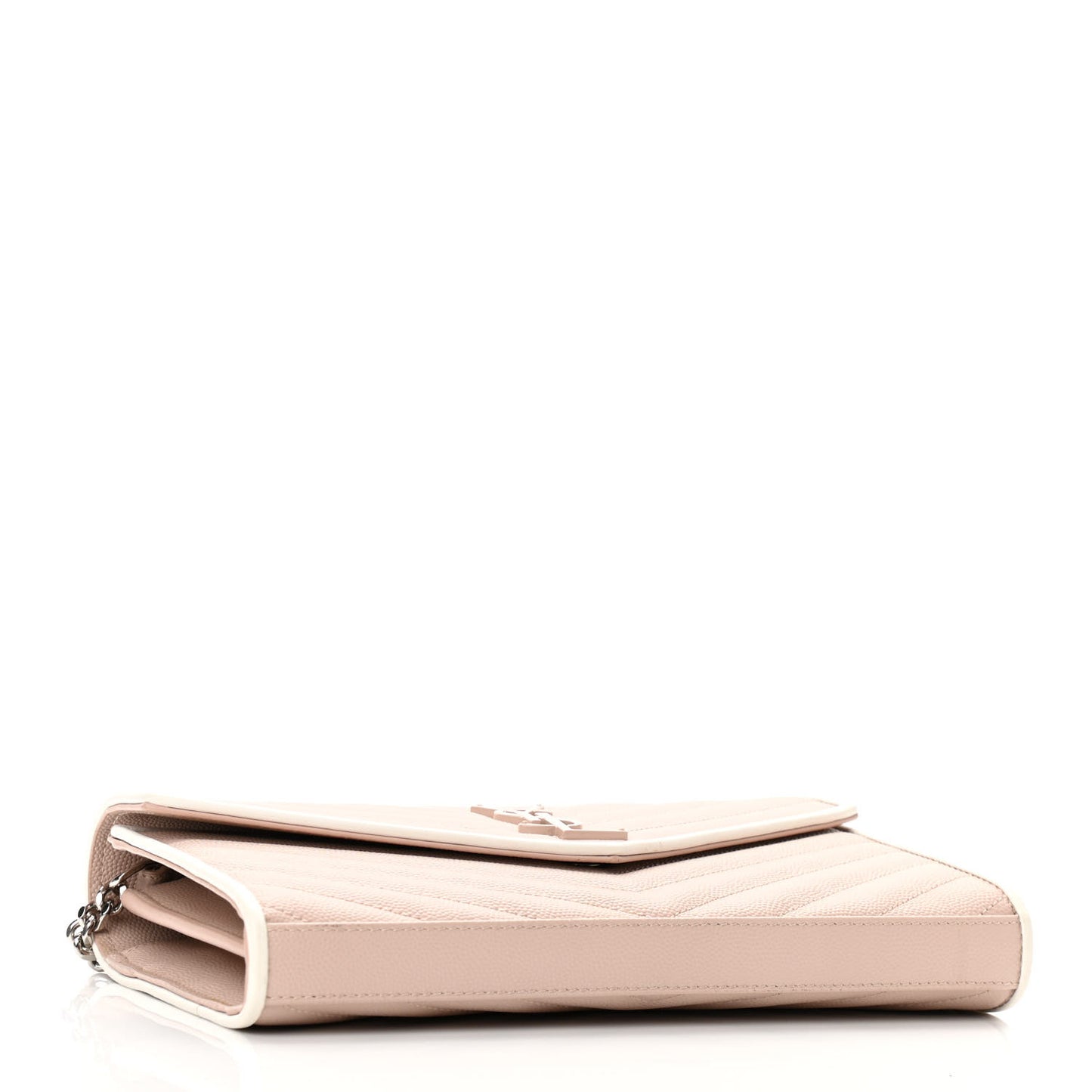 Grain De Poudre Matelasse Chevron Monogram Chain Wallet Pink and White