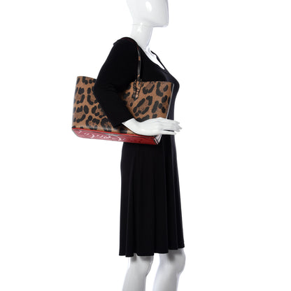 Christian Louboutin Calfskin Leopard Print Spikes East West Cabata Tote Brown 2 of 8
