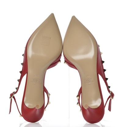 Valentino Garavani Pebbled Calfskin Rockstud Half D'Orsay Slingback 50mm Pumps 39.5 Rosso Valentino 5 of 9