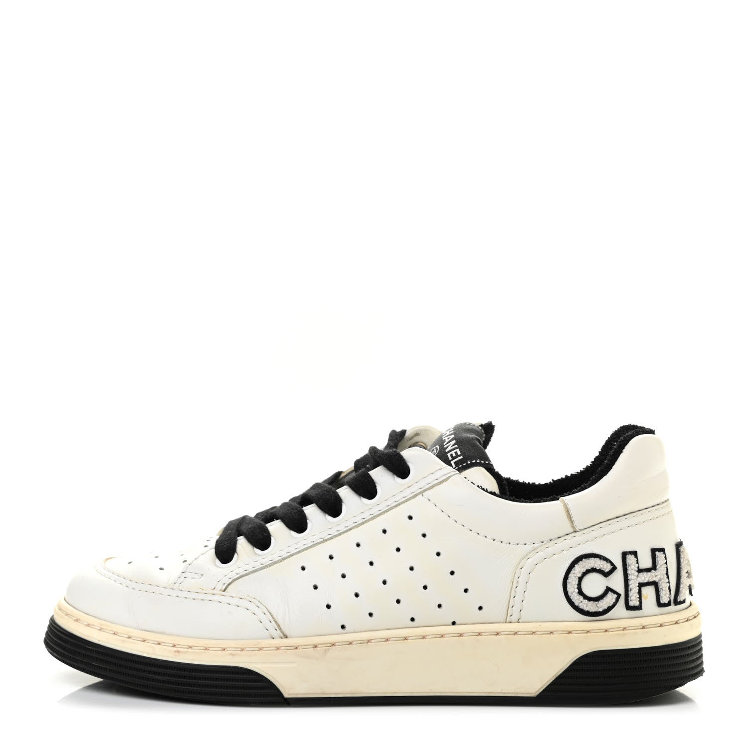 Chanel Calfskin Womens Logo Sneakers 39.5 White Black 1 of 8