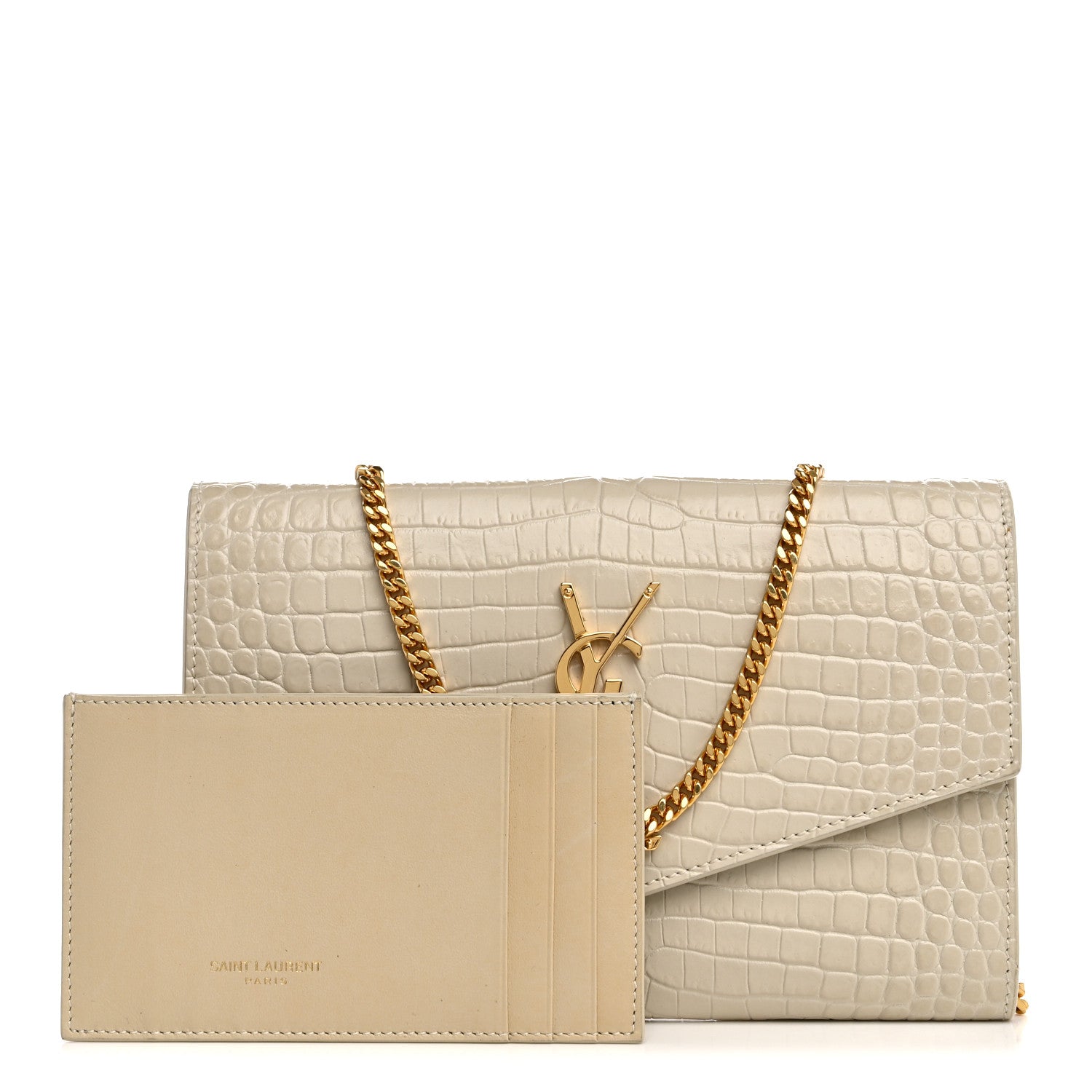 Saint Laurent Calfskin Crocodile Embossed Monogram Uptown Chain
