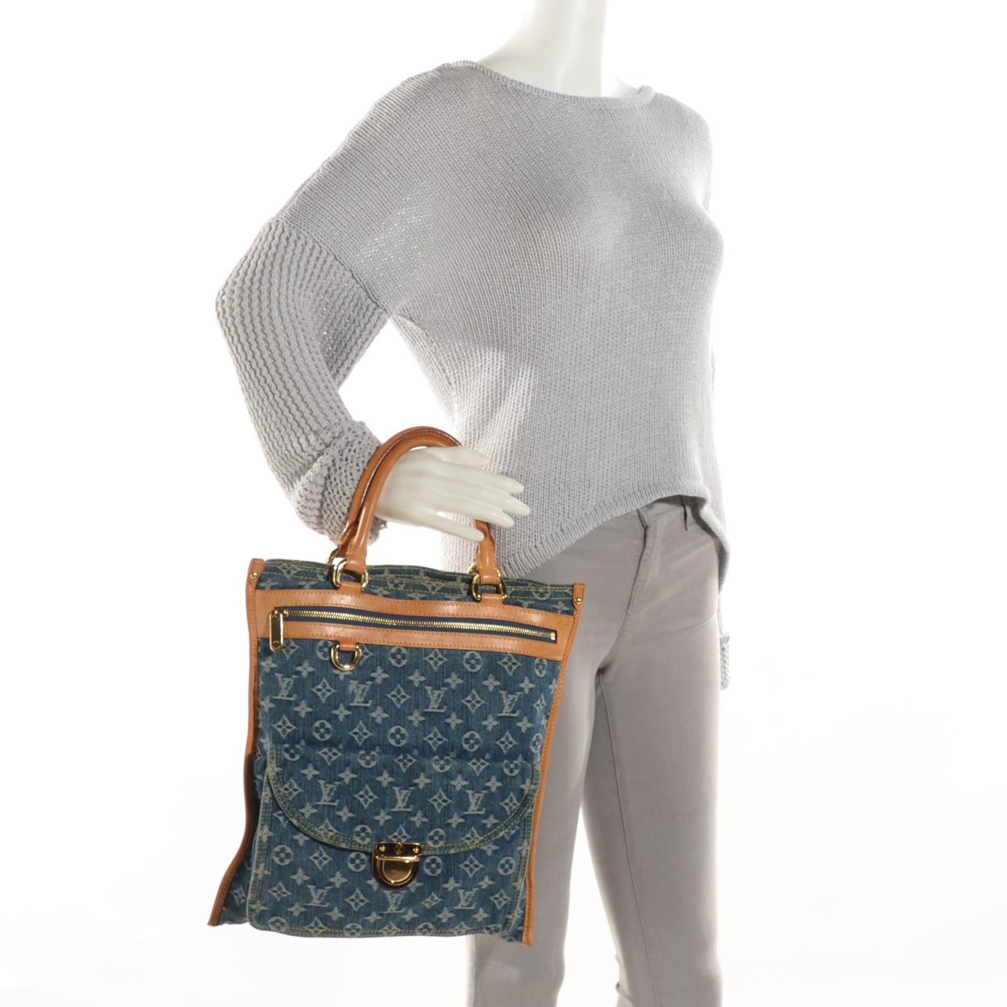 Monogram Denim Sac Plat Blue