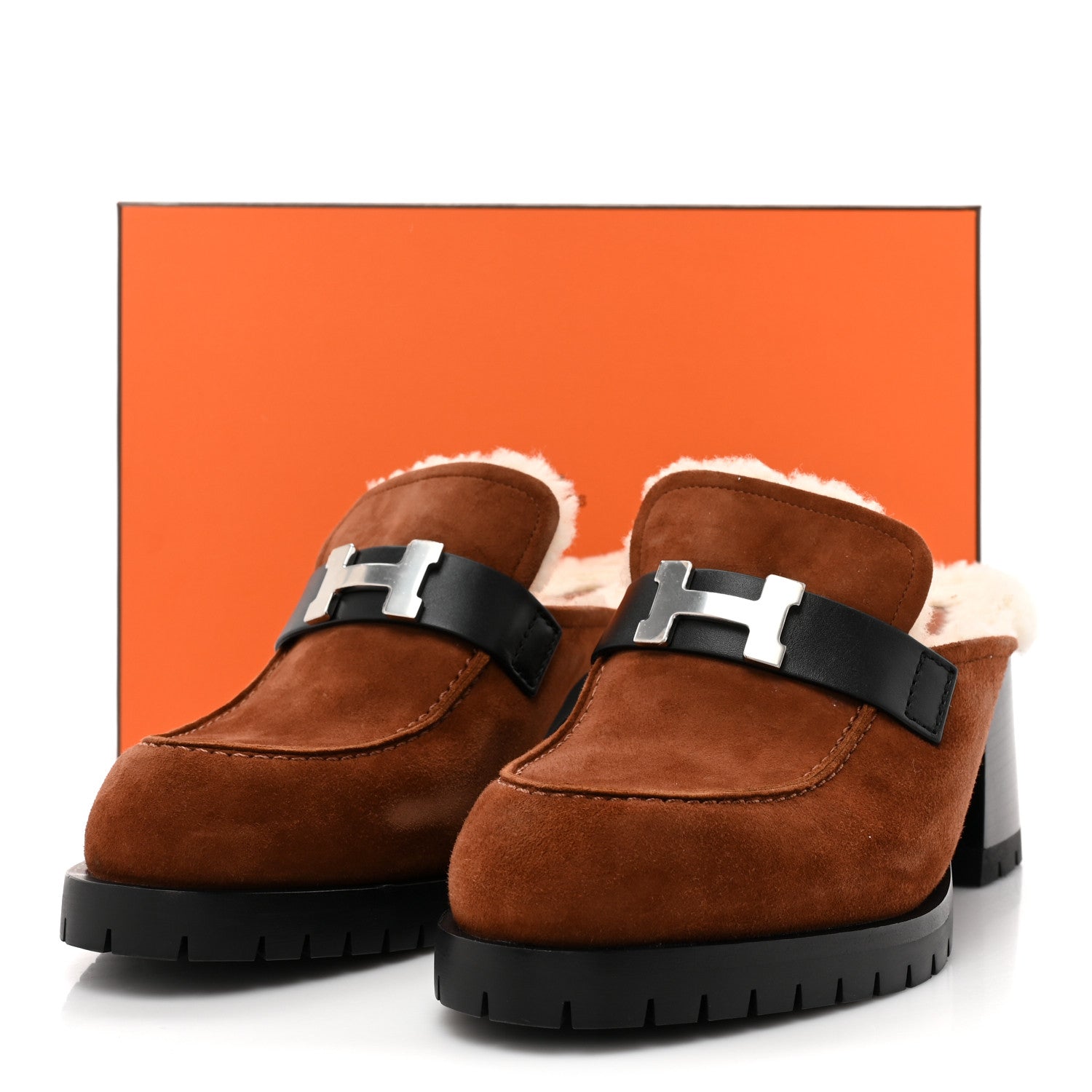 Hermes Suede Goatskin Woolskin Flore 60 Mules 39.5 Brun Amourette Ecru 10 of 10