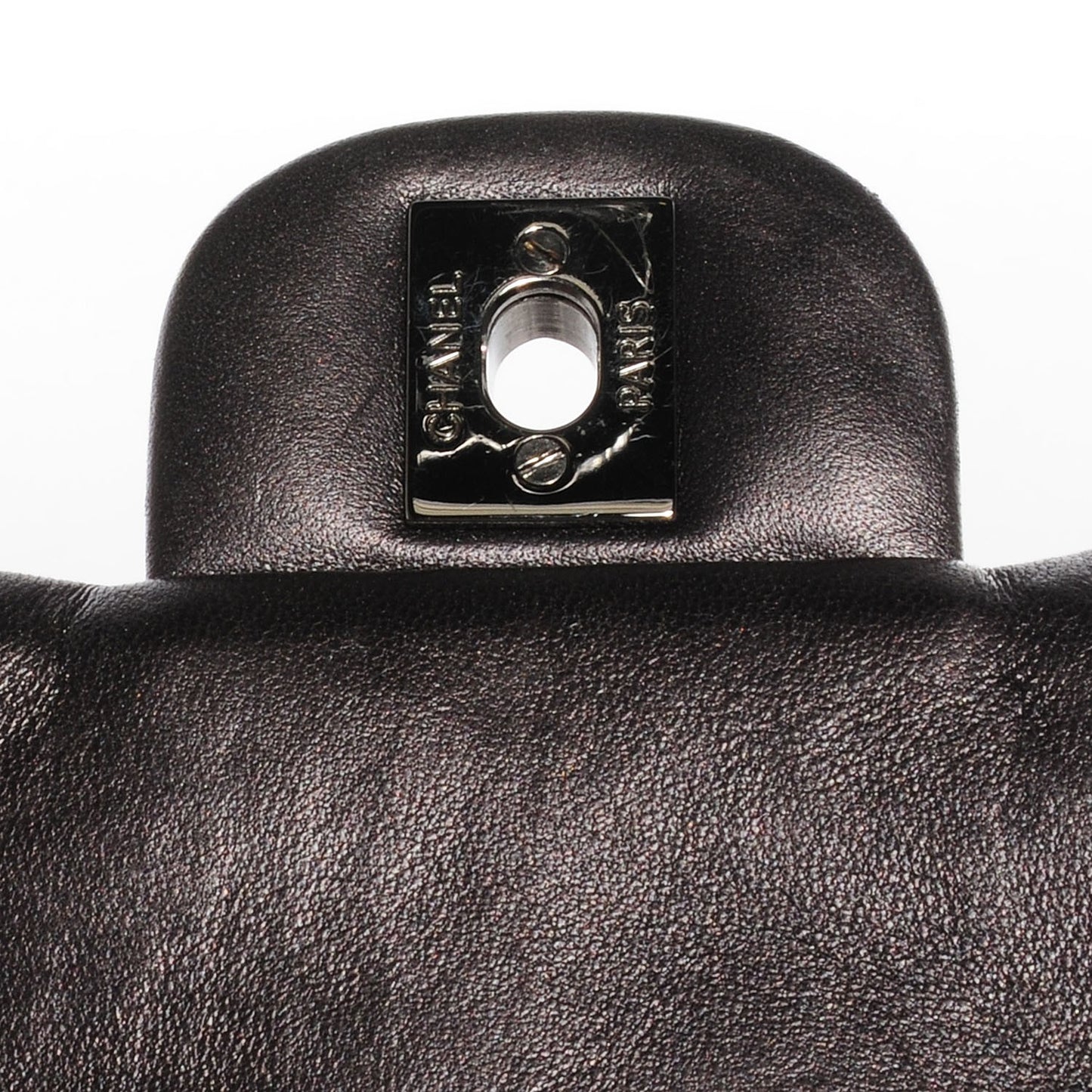 Lambskin Quilted Mini Square Flap Metallic Dark Grey