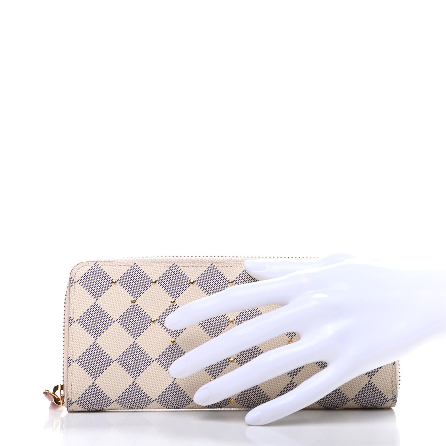 Louis Vuitton Damier Azur Studded Clemence Wallet Rose Ballerine 2 of 9