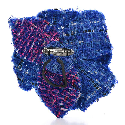 Chanel Tweed Camellia Pin Brooch Blue Black Pink 3 of 4