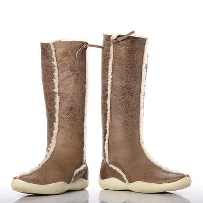 Prada Shearling Tall Boots 36.5 Beige 6 of 9