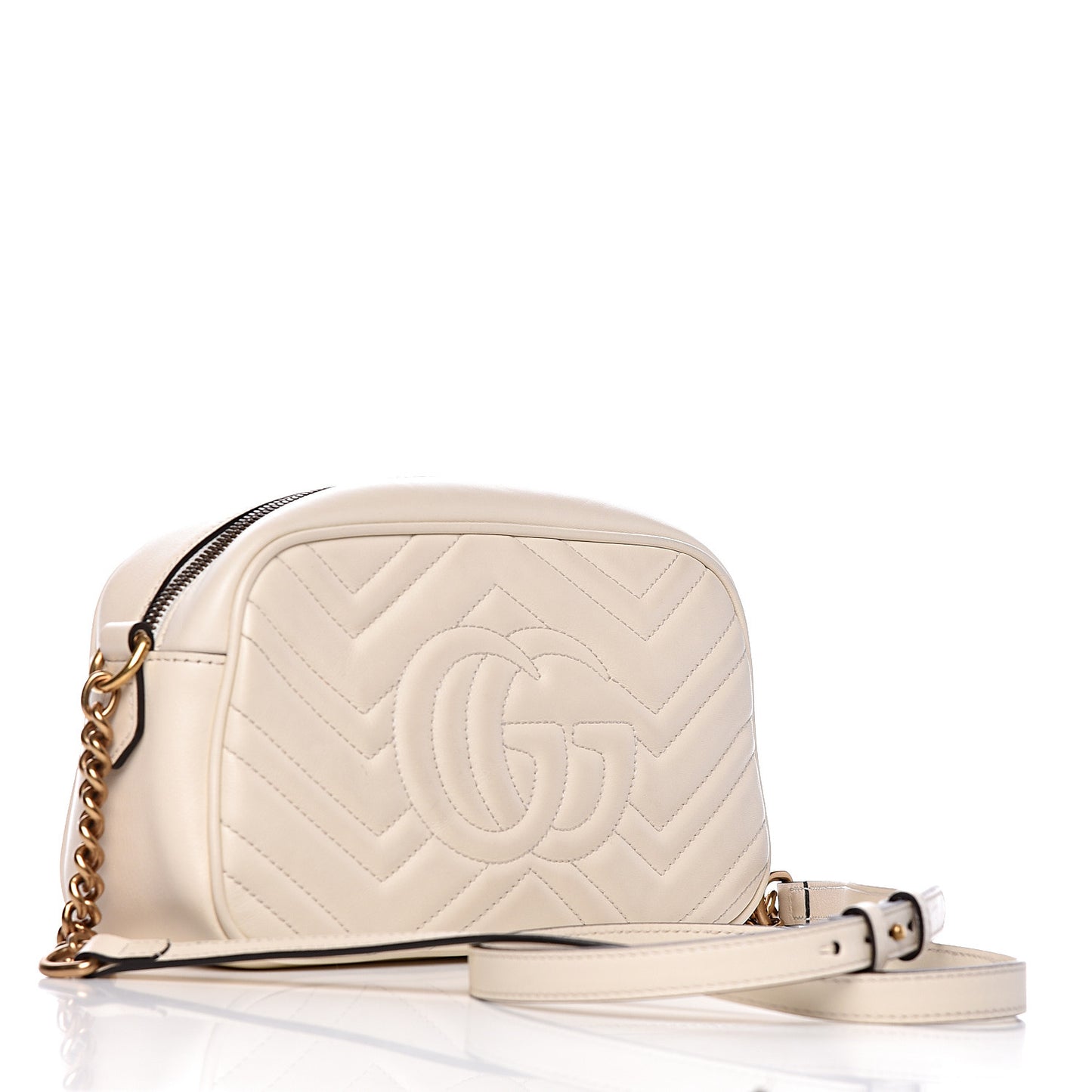 Calfskin Matelasse Small GG Marmont Chain Shoulder Bag White