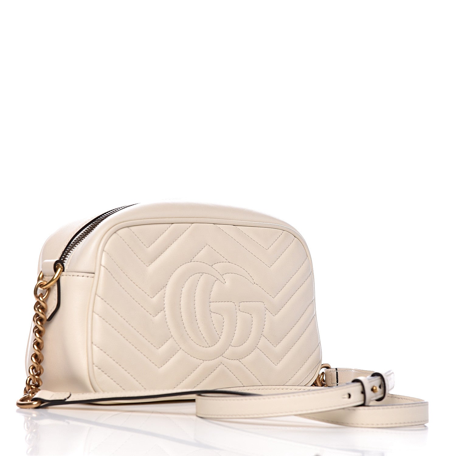 Gucci Calfskin Matelasse Small GG Marmont Chain Shoulder Bag White 3 of 15