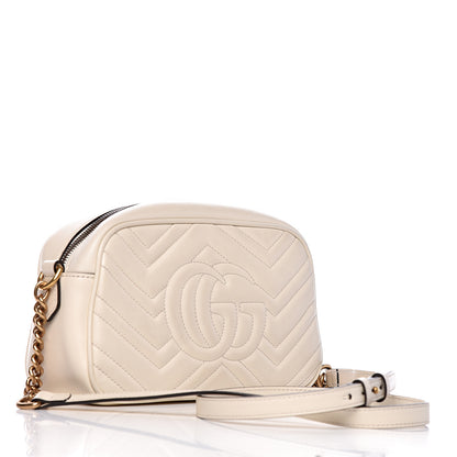 Gucci Calfskin Matelasse Small GG Marmont Chain Shoulder Bag White 3 of 15