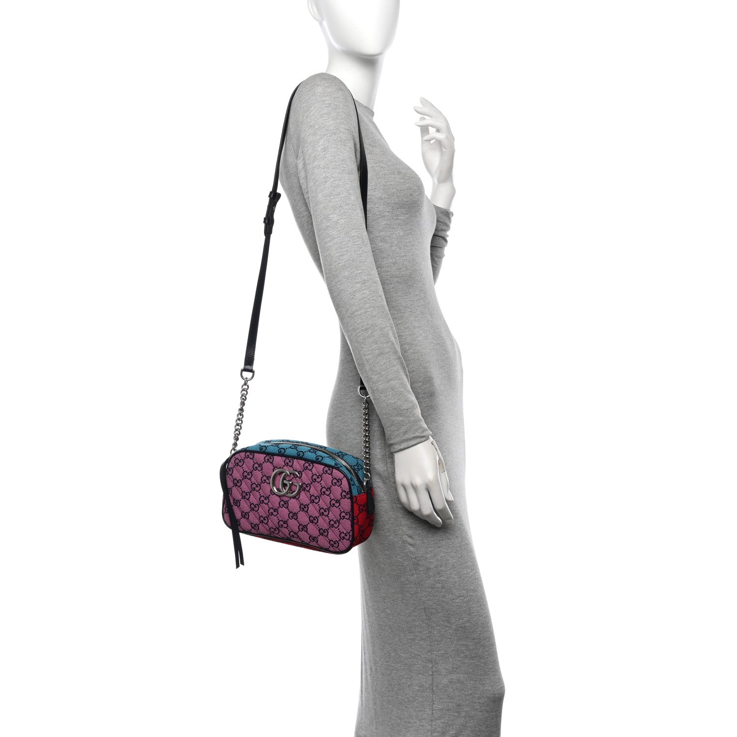 Gucci Monogram Multicolor Matelasse Diagonal Small GG Marmont Chain Shoulder Bag Pink Blue Green Red Light Blue 2 of 11