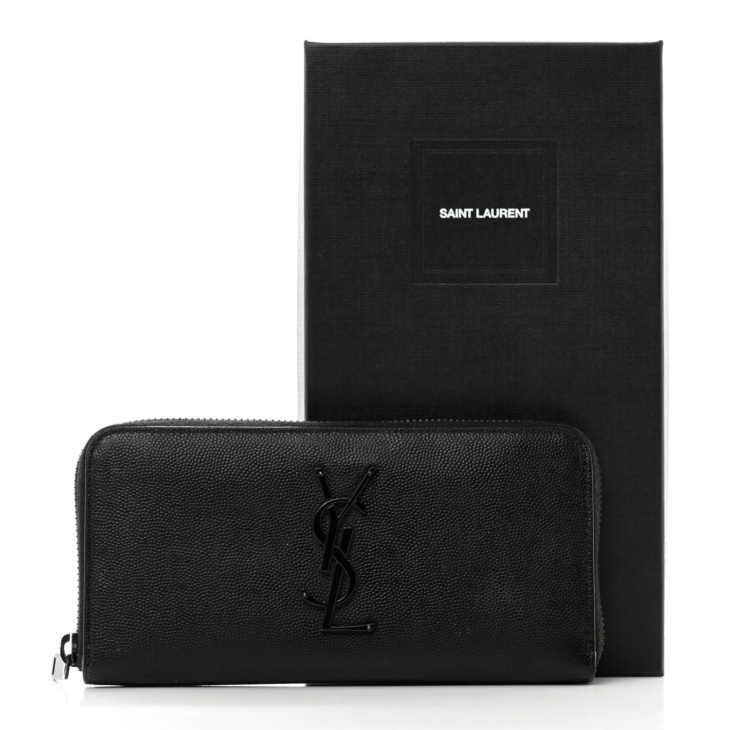 Saint Laurent Grain De Poudre Matelasse Chevron Monogram Monochrome Zip Around Wallet Black 10 of 10