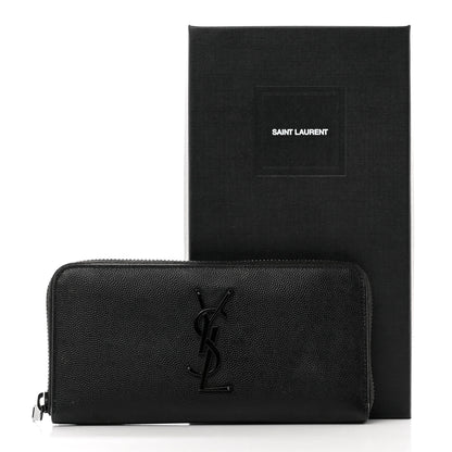 Saint Laurent Grain De Poudre Matelasse Chevron Monogram Monochrome Zip Around Wallet Black 10 of 10