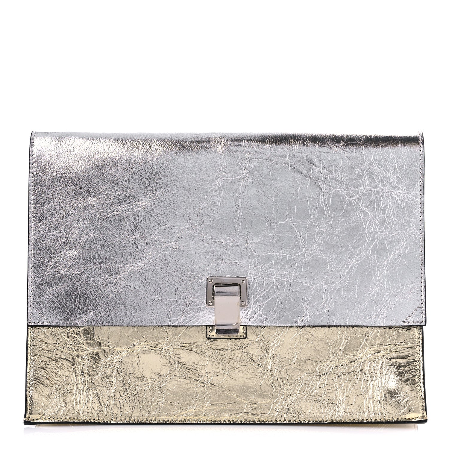 Proenza Schouler Metallic Lambskin Lunch Bag Clutch Silver Gold 1 of 8