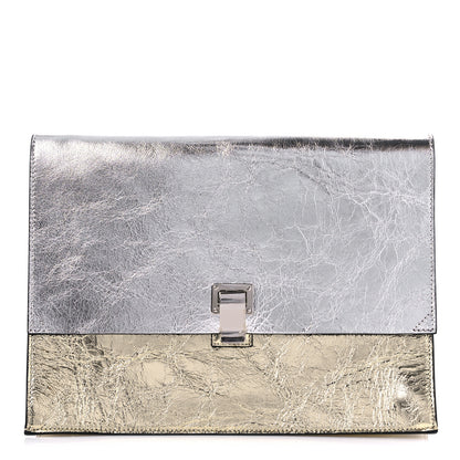 Proenza Schouler Metallic Lambskin Lunch Bag Clutch Silver Gold 1 of 8