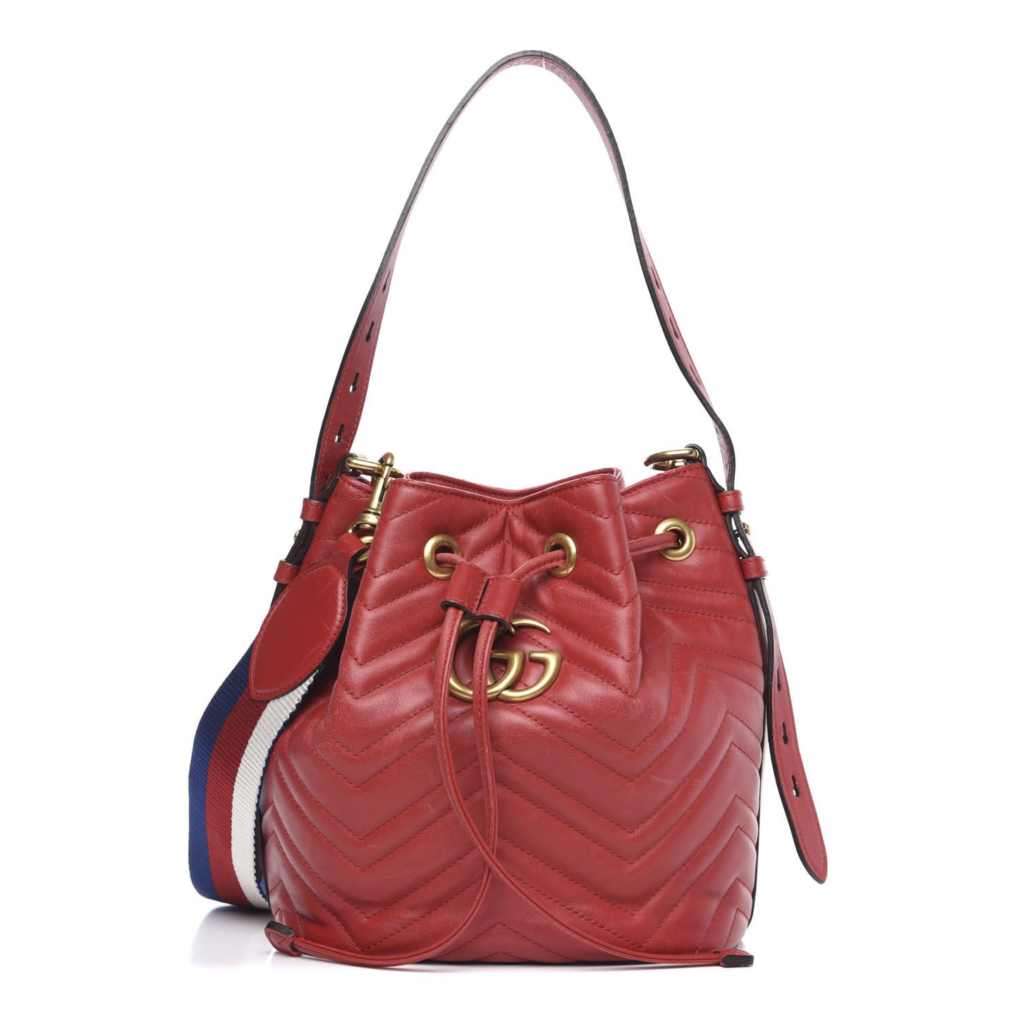 Calfskin Matelasse Sylvie Web GG Marmont Bucket Bag Hibiscus Red