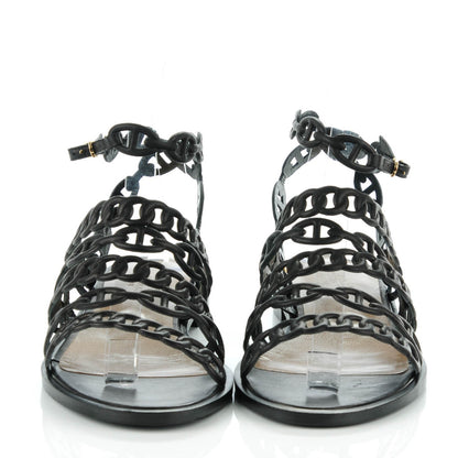 Hermes Calfskin Kalliste Sandals 37 Black 2 of 8