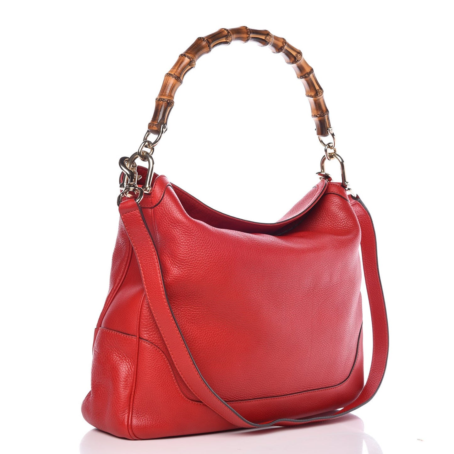 Pebbled Calfskin Medium Diana Bamboo Shoulder Bag Red