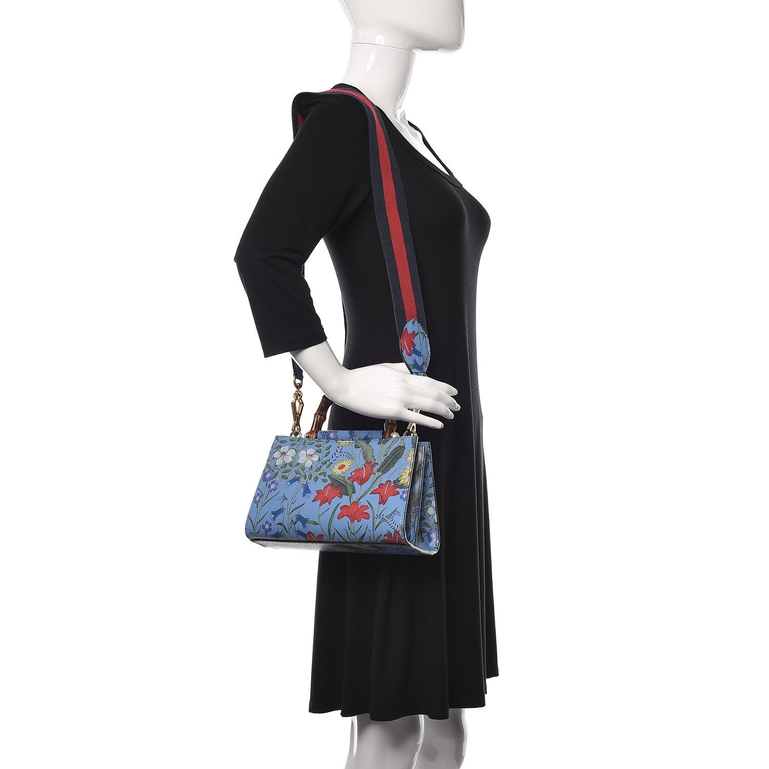 Gucci Calfskin Bamboo Web New Flora Mini Nymphaea Top Handle Bag Azure 2 of 11