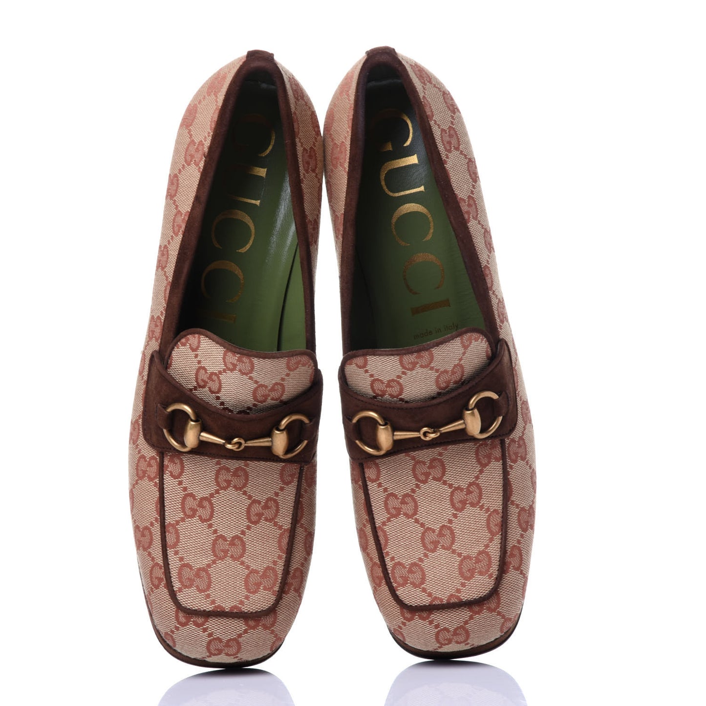 GG Monogram Suede Houdan Mid Heel Platform Loafers 41 Beige Ruggine Maroon