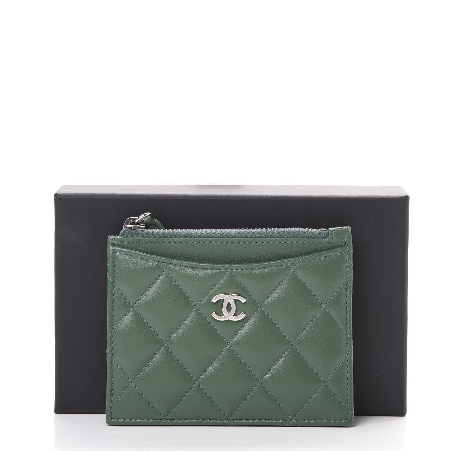 Chanel Lambskin Quilted Zip Card Holder Green 8 of 8