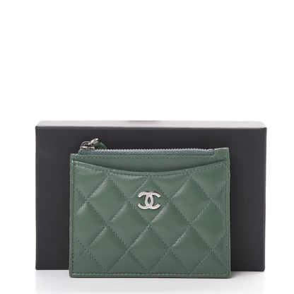Chanel Lambskin Quilted Zip Card Holder Green 8 of 8