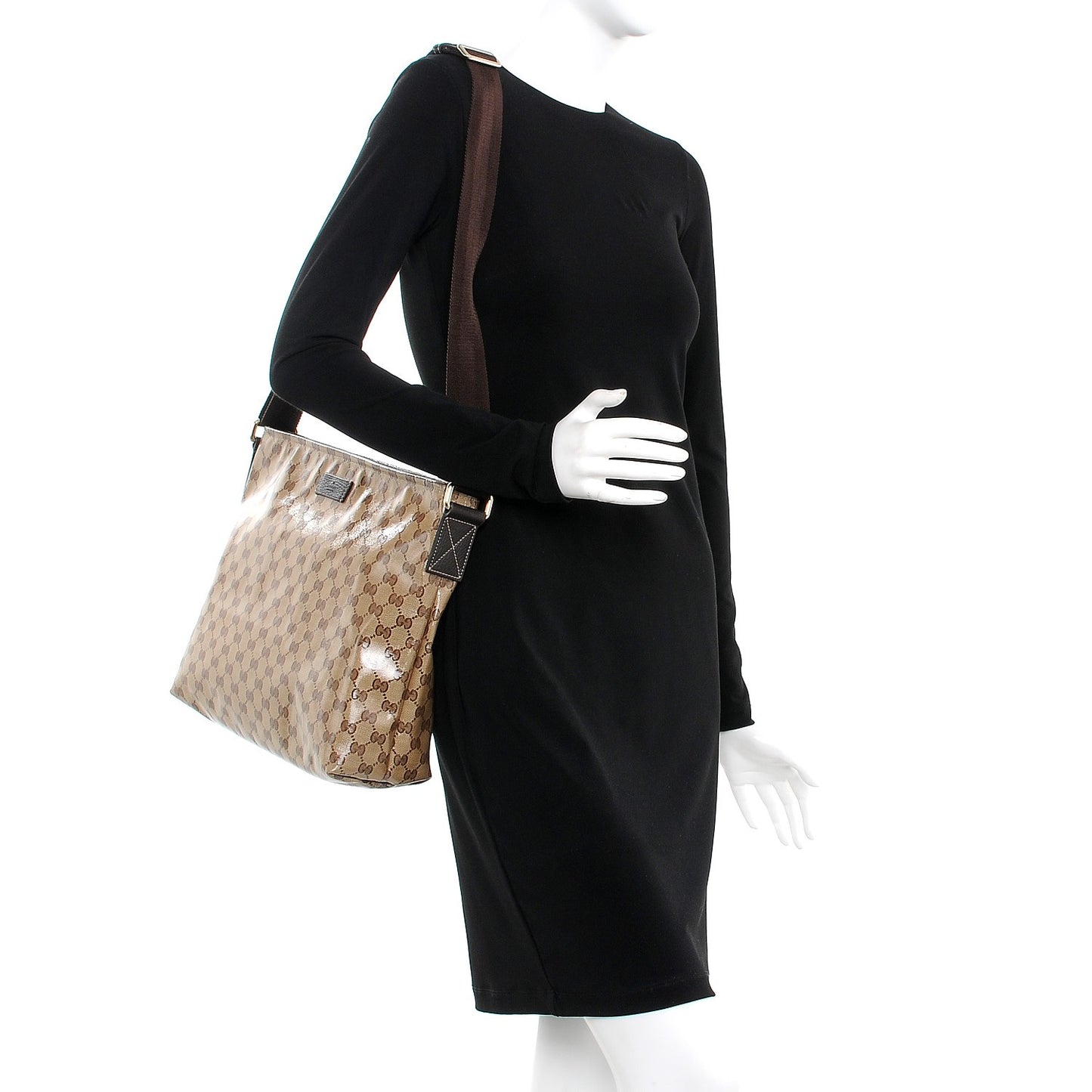Crystal Monogram Large Flat Messenger Bag Dark Brown