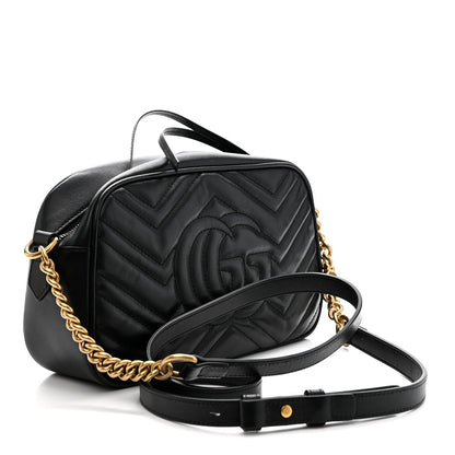Gucci Calfskin Matelasse Small GG Marmont Chain Shoulder Bag Black 3 of 11
