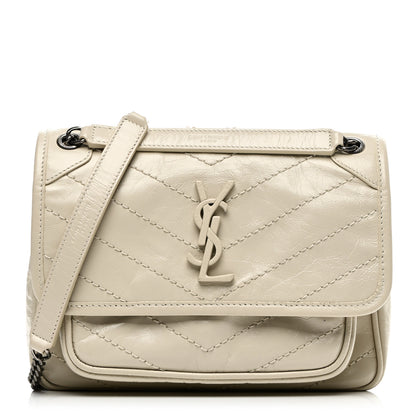 Saint Laurent Crinkled Calfskin Matelasse Monogram Baby Niki Chain Satchel Ivory 1 of 11