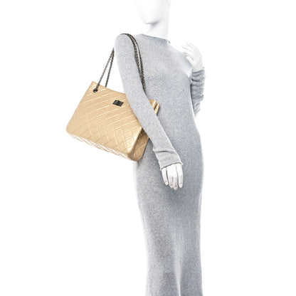 Chanel Metallic Aged Calfskin Quilted Reissue 2.55 Tote Light Gold 2 of 11