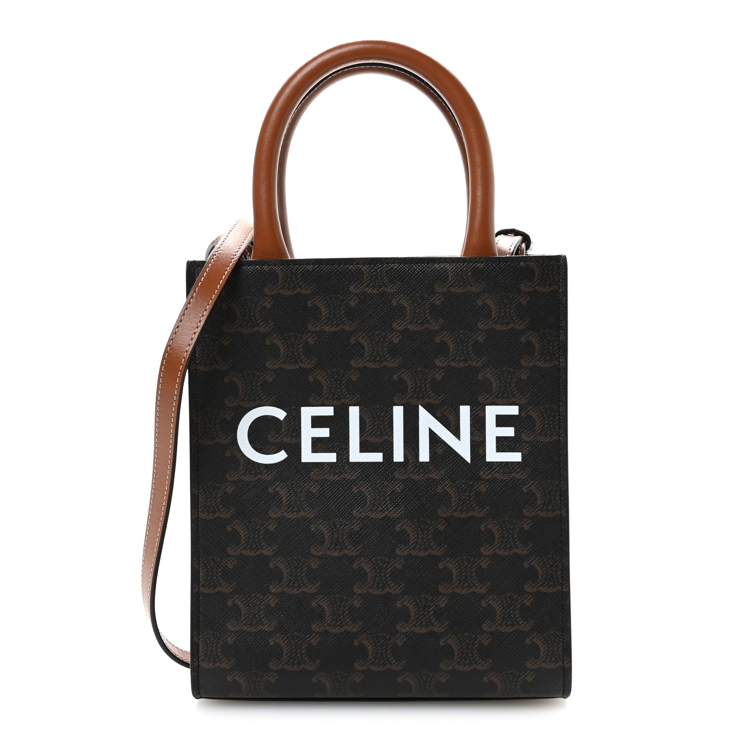 Celine Triomphe Canvas Calfskin Mini Vertical Cabas Tan 1 of 10